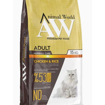 Animal World Hairball Tüy Yumağı Önleyici Tavuklu Kedi Maması 15 Kg